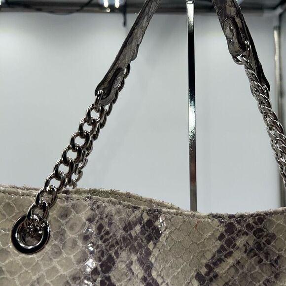 MICHAEL KORS Chain Python Leather JET SET Tote Hobo Convertible Shoulder Bag WIT - Picture 3 of 15